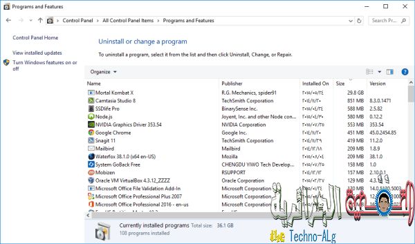 صورة لـ شرح لأفضل الخطوات التي تساعدك في تسريع الويندوز 10 | Programs+and+Features-DzTechs