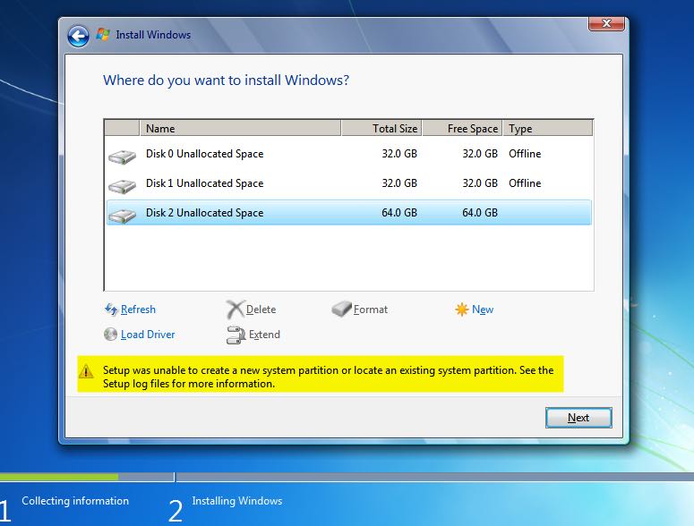 صورة لـ حل مشكلة عدم إمكانية تنصيب بارتشن النظام setup was unable to create a new system partition | 49910019b8-DzTechs