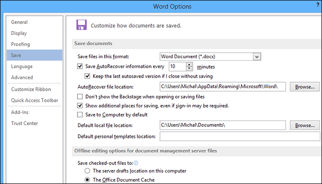 صورة لـ كيفية استعادة ملفات الـ Microsoft Office الغير محفوظة بطريقة سهلة | microsoft-word-options-save-DzTechs