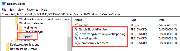 صورة لـ كيف يمكنك جعل Windows Defender أفضل لزيادة مستويات الحماية في Windows 10 | harden-Windows-defender-keys-added-to-registry-DzTechs