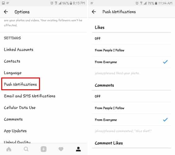 صورة لـ كيفية تعطيل اشعارات Android لمختلف الشبكات الاجتماعية | Notifications-Instagram-DzTechs