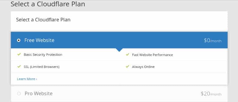 صورة لـ كيفية إعداد شهادة SSL على موقع WordPress الخاص بك بشكل مجاني | cf-select-plan-DzTechs