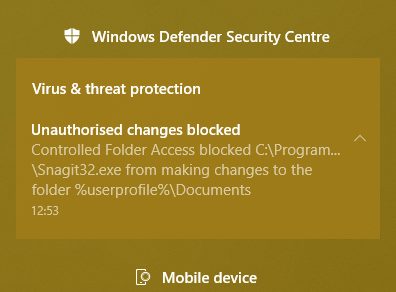 صورة لـ كيفية حماية ملفاتك ضد فيروسات الفدية من خلال ميزة التحكم في الوصول إلى المجلد في Windows 10 | controlled-folder-access-application-blocked