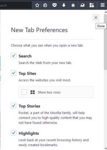 صورة لـ كيفية تخصيص صفحة علامة التبويب الجديدة في فايرفوكس Quantum وجعلها أفضل | Firefox-new-tab-settings-DzTechs