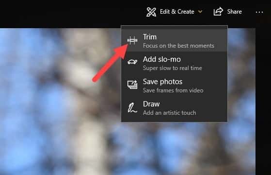 صورة لـ كيفية تقليم فيديو في ويندوز 10 دون استخدام أي من تطبيقات الطرف الثالث | trim-video-win10-select-trim-option-DzTechs