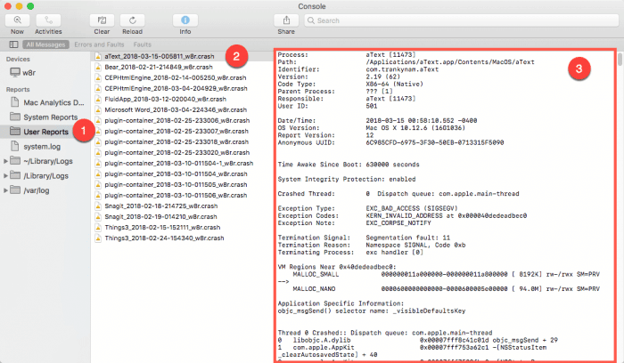صورة لـ كيفية قراءة تقارير الأعطال على Mac OS لاستكشاف الأخطاء وإصلاحها | console-read-crash-reports-2-e1521219301577-DzTechs