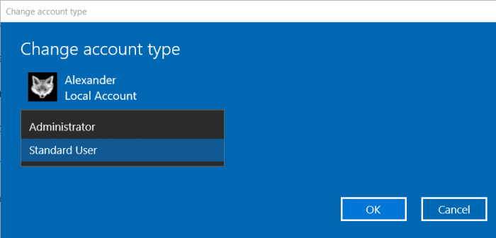 صورة لـ لماذا لا يتعين عليك إستخدام حساب المسؤول كحسابك الرئيسي | create-standard-user-account-windows-13-e1521869860286-DzTechs