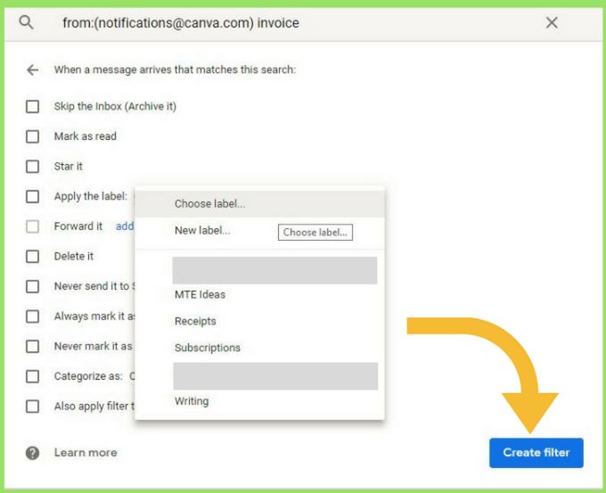 صورة لـ كيفية إضافة ترميز الألوان على Gmail لعلبة رسائل مرئية بشكل واضح | gmail-color-create-filter-step-two-DzTechs