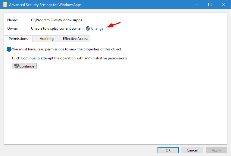 صورة لـ كيفية الحصول على إمكانية الوصول إلى مجلد WindowsApps في Windows 10 | windowsapps-folder-click-change-DzTechs