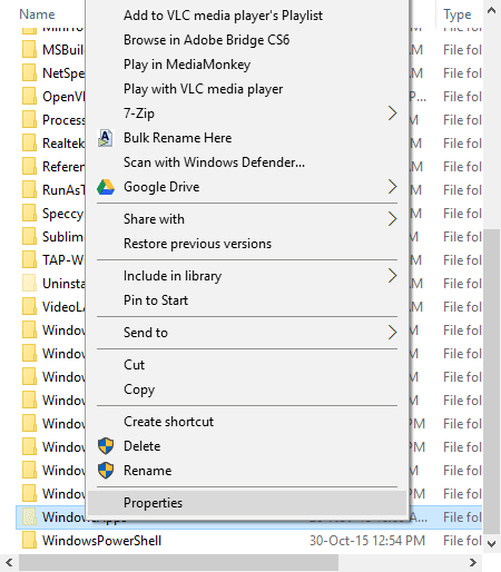 صورة لـ كيفية الحصول على إمكانية الوصول إلى مجلد WindowsApps في Windows 10 | windowsapps-folder-select-properties-DzTechs