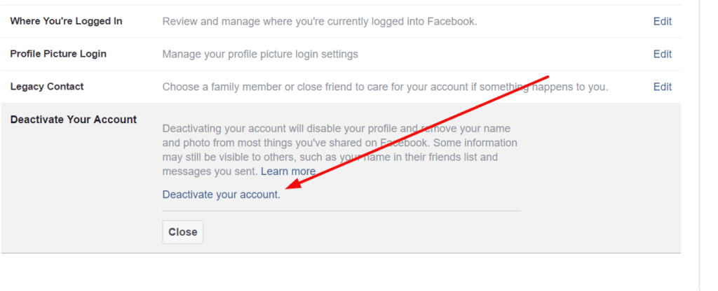 صورة لـ كيفية حذف حسابك على Facebook نهائيًا في دقيقتين (طريقة سهلة) | click-deactivate-your-account-1-1-1024x416-DzTechs