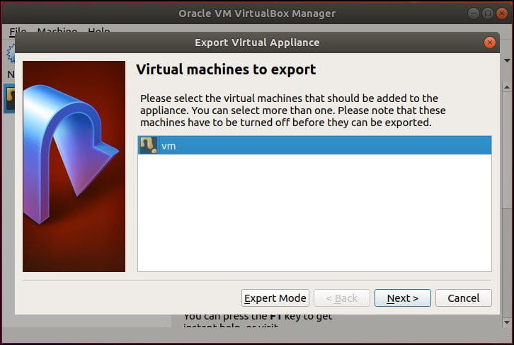 صورة لـ كيفية استيراد وتصدير ملفات OVA باستخدام Virtualbox | vbox-select-to-export-DzTechs