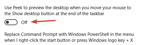 صورة لـ 7 طرق لتخصيص شريط المهام في نظام التشغيل Windows 10 | customize-taskbar-win10-disable-peek-to-preview-DzTechs