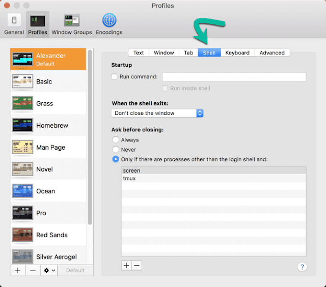 صورة لـ كيفية تخصيص Terminal في جهاز Mac الخاص بك للحصول على إنتاجية أفضل | customize-terminal-macos-preferences-shell-tab-DzTechs