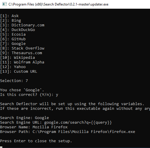 صورة لـ إجعل Google محرك البحث الافتراضي للبحث في قائمة ابدأ في Windows 10 | search-deflector-exit-config-DzTechs