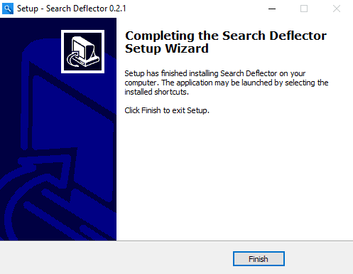صورة لـ إجعل Google محرك البحث الافتراضي للبحث في قائمة ابدأ في Windows 10 | search-deflector-finish-installation-DzTechs