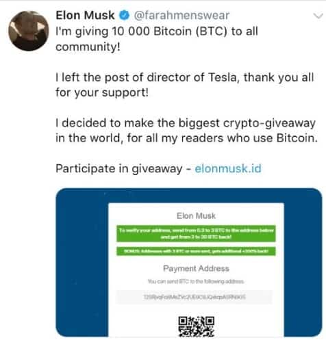 صورة لـ كيف حصلت شخصية Emon Musk مقلدة على سعر 180 ألف دولار من Bitcoins على Twitter | Elon-Impersonator-Tweet-DzTechs