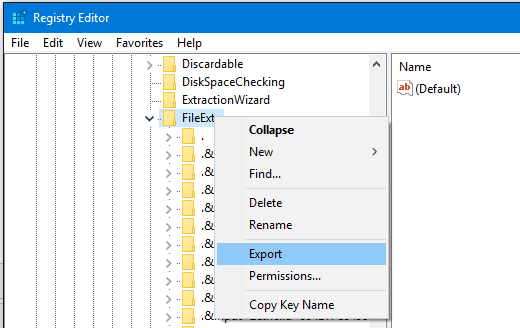 صورة لـ كيفية تغيير وإعادة تعيين واستبدال اقترانات الملفات في نظام التشغيل Windows 10 | Export-Registry-Key-min