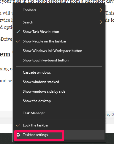 صورة لـ كيفية استعادة رمز OneDrive المفقود على شريط المهام في Windows 10 | OneDrive-Taskbar-settings-DzTechs