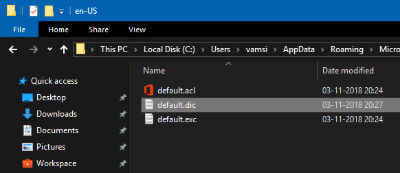 صورة لـ كيفية إضافة أو إزالة الكلمات من القاموس في نظام التشغيل Windows 10 | add-words-to-dictionary-wind10-open-default-file-DzTechs