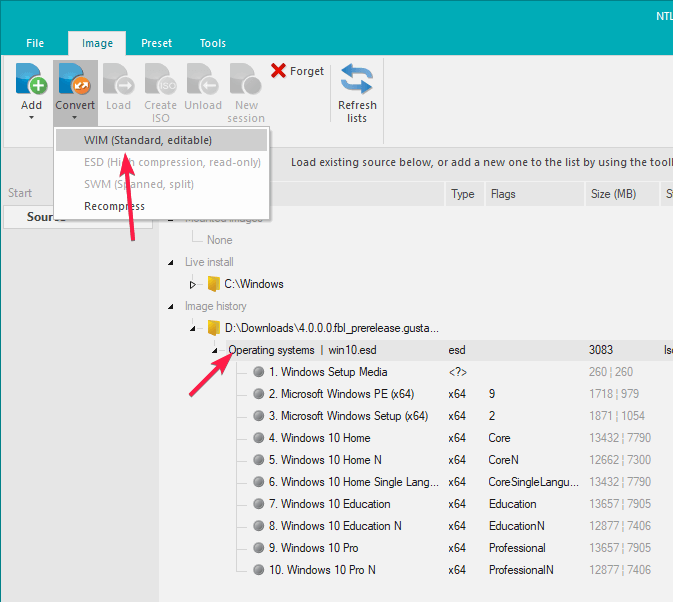 صورة لـ كيفية تحويل ملفات ESD إلى ISO في نظام التشغيل Windows 10 | convert-esd-to-iso-select-wim-option-DzTechs