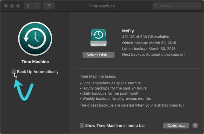 صورة لـ كيفية إعداد Time Machine لاستخدام محركات أقراص متعددة للنسخ الاحتياطي في Mac | multiple-drives-with-time-maching-turn-off-DzTechs