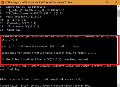 صورة لـ كيفية إلغاء تثبيت منتجات Adobe Creative Cloud من كمبيوتر بنظام Windows 10 | Adobe-Creative-Cloud-Cleaner-Delete-Specific-Products-Aftereffects-Finished-DzTechs