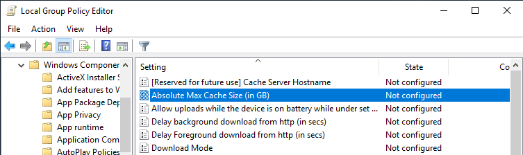 صورة لـ كيفية تحسين ذاكرة التخزين المؤقت لـ Delivery Optimization في نظام التشغيل Windows 10 | win10-delivery-optimization-open-max-size-policy-DzTechs