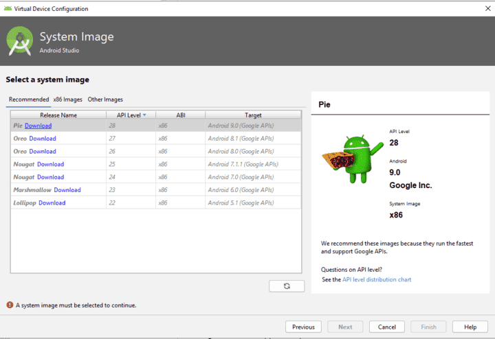صورة لـ كيفية إعداد وتشغيل Android Pie 9.0 على جهاز الكمبيوتر لتطوير التطبيقات | Android-studio-select-system-image-DzTechs