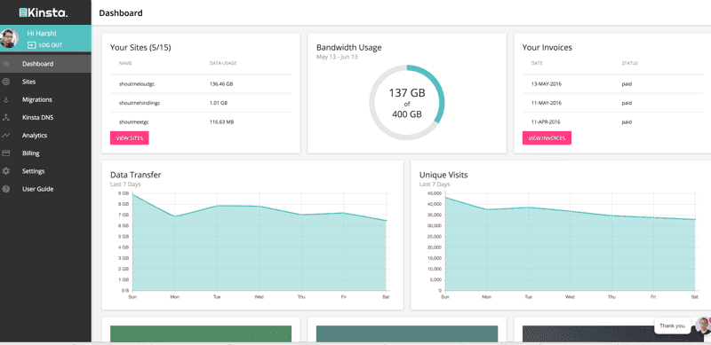 صورة لـ ما هي أفضل استضافة لمواقع WordPress ذات الزيارات العالية في 2023؟ | Kinsta-Hosting-Dashboard-DzTechs