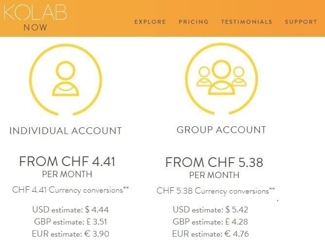 صورة لـ توصياتنا لأفضل مُزوِّدي خدمات استضافة البريد الإلكتروني لعام 2023 | Kolab-Now-pricing-DzTechs