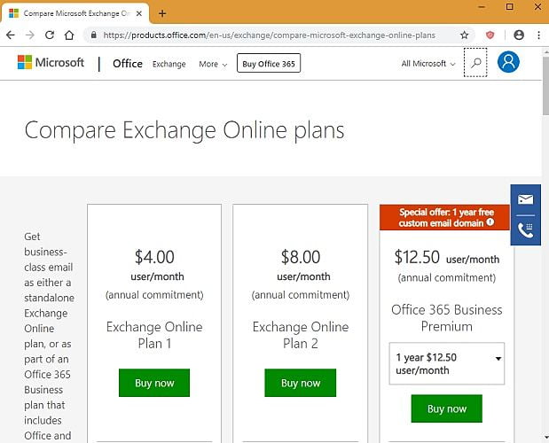 صورة لـ توصياتنا لأفضل مُزوِّدي خدمات استضافة البريد الإلكتروني لعام 2023 | Microsoft-Exchange-Plans-Online-Comparisons-DzTechs
