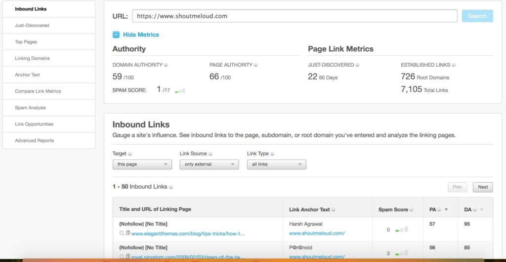 صورة لـ أفضل أدوات مُدقق الروابط الخلفية على الإنترنت المجانية والمدفوعة | Moz-OpenSiteexplorer-1024x532-DzTechs