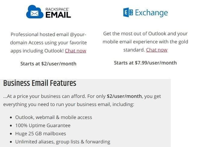 صورة لـ توصياتنا لأفضل مُزوِّدي خدمات استضافة البريد الإلكتروني لعام 2023 | Rackspace-Email-Hosting-Offerings-DzTechs
