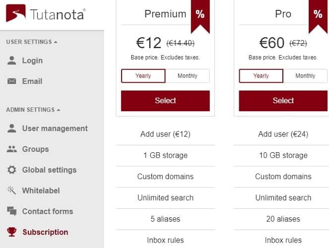 صورة لـ توصياتنا لأفضل مُزوِّدي خدمات استضافة البريد الإلكتروني لعام 2023 | Tutanota-Pricing-Comparison-DzTechs