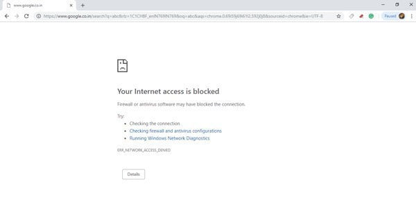 صورة لـ كيفية تعطيل جدار الحماية في نظام Windows مع سطر الأوامر | chrome_blocked_internet-DzTechs