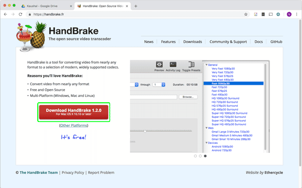 صورة لـ كيفية تشغيل ملفات MKV على الـ Mac | download-button-handbrake-DzTechs