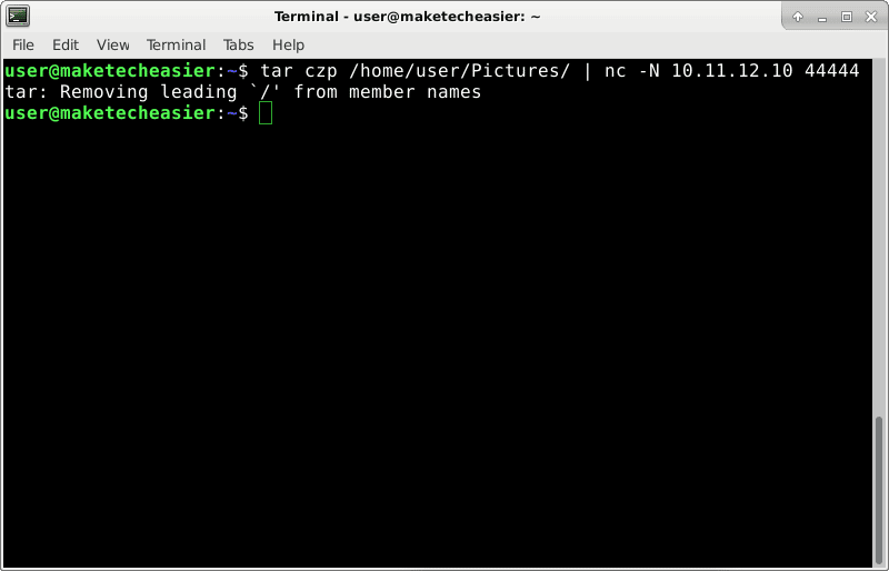 صورة لـ كيفية استخدام Netcat لنقل الملفات بسرعة بين أجهزة الكمبيوتر بنظام التشغيل Linux | netcat-sending-tar-gzipped-directory-DzTechs
