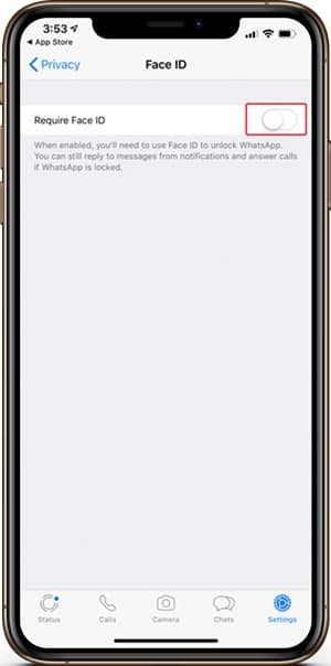 صورة لـ كيفية تمكين معرف اللمس ومعرف الوجه على تطبيق الـ WhatsApp | Face-ID-toggle-DzTechs