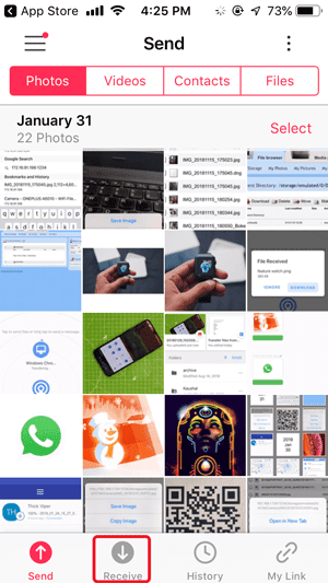 صورة لـ كيفية نقل الملفات من Android إلى iOS بدون SHAREit | Receive-button-iOS-DzTechs
