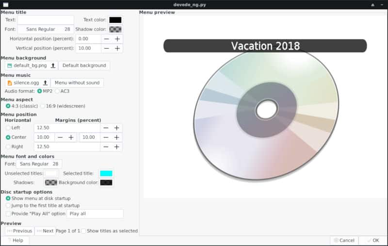 صورة لـ كيفية إنشاء صور DVD قابلة للحرق على Linux باستخدام أداة DevedeNG | devede-menu-options-DzTechs