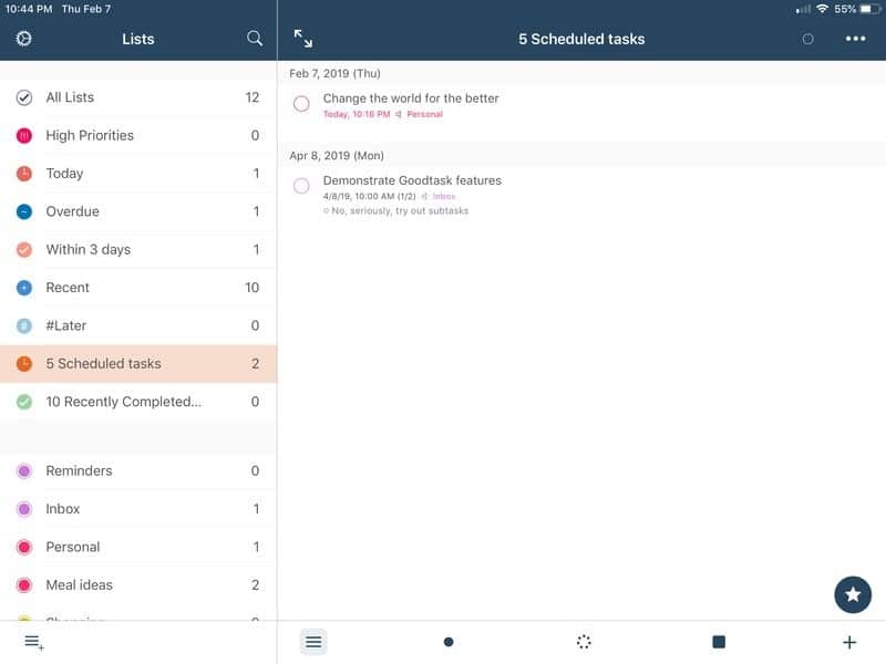 صورة لـ كيفية إضافة العديد من المميزات إلى تطبيق “التذكيرات” من Apple مع Goodtask | goodtask-reminders-overview-DzTechs