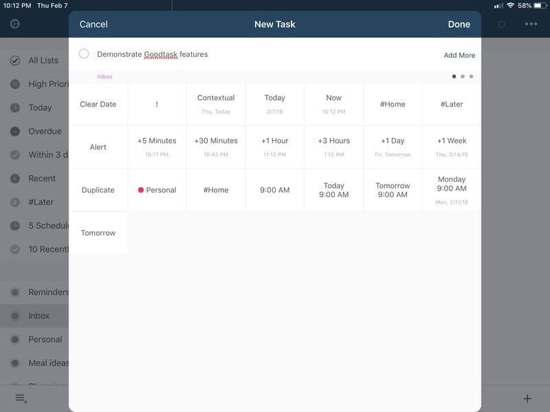 صورة لـ كيفية إضافة العديد من المميزات إلى تطبيق “التذكيرات” من Apple مع Goodtask | goodtask-reminders-quick-actions-DzTechs