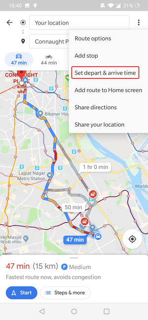 صورة لـ كيف تتنبأ بحركة المرور باستخدام “خرائط Google” على هاتف Android | set-depart-time-DzTechs
