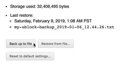 صورة لـ دليل المستخدم النهائي المميز لإضافة uBlock Origin لمنع محتويات الموقع | ublock-origin-back-up-to-file-DzTechs