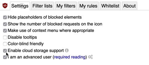 صورة لـ دليل المستخدم النهائي المميز لإضافة uBlock Origin لمنع محتويات الموقع | ublock-origin-enable-cloud-sync-DzTechs