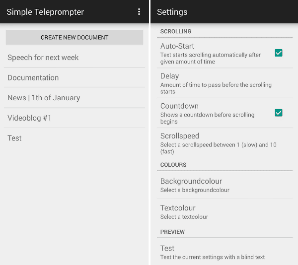 صورة لـ أفضل تطبيقات المُلقِّن لأجهزة Android | Android-teleprompter-app-Simple-Teleprompter-DzTechs