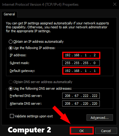 صورة لـ كيفية مشاركة الملفات بين جهازي كمبيوتر Windows باستخدام كابل LAN | Computer2_StaticIP-2-DzTechs