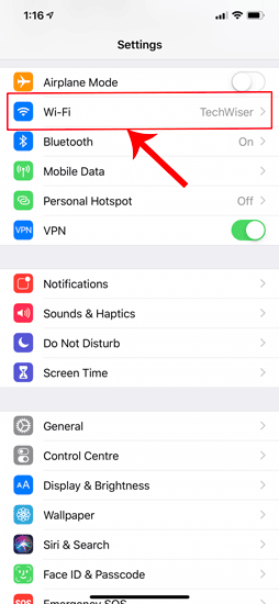 صورة لـ كيفية تعيين عنوان IP ثابت على أنظمة التشغيل المختلفة للأجهزة الخاصة بك | Settings_page_wifi_ios-DzTechs