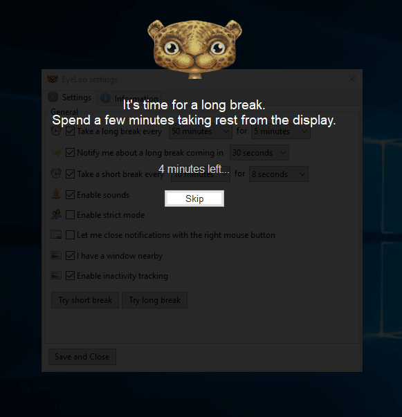 صورة لـ 4 تطبيقات لتذكيرك بأخذ استراحة من عملك لتمديد جسمك وإرخاء عينيك لـ Windows | Stretch-reminder-apps-EyeLeo-DzTechs